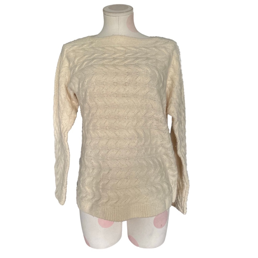 Coastal chunky Fisherman Knit Sweater - merino cashmere blend- Cream Ivory M/P - Picture 6 of 8